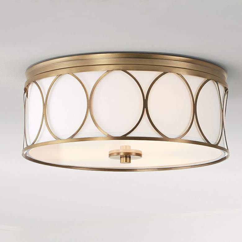 Image 1 Capital Rylann 15" Wide Aged Brass Drum Ceiling Light
