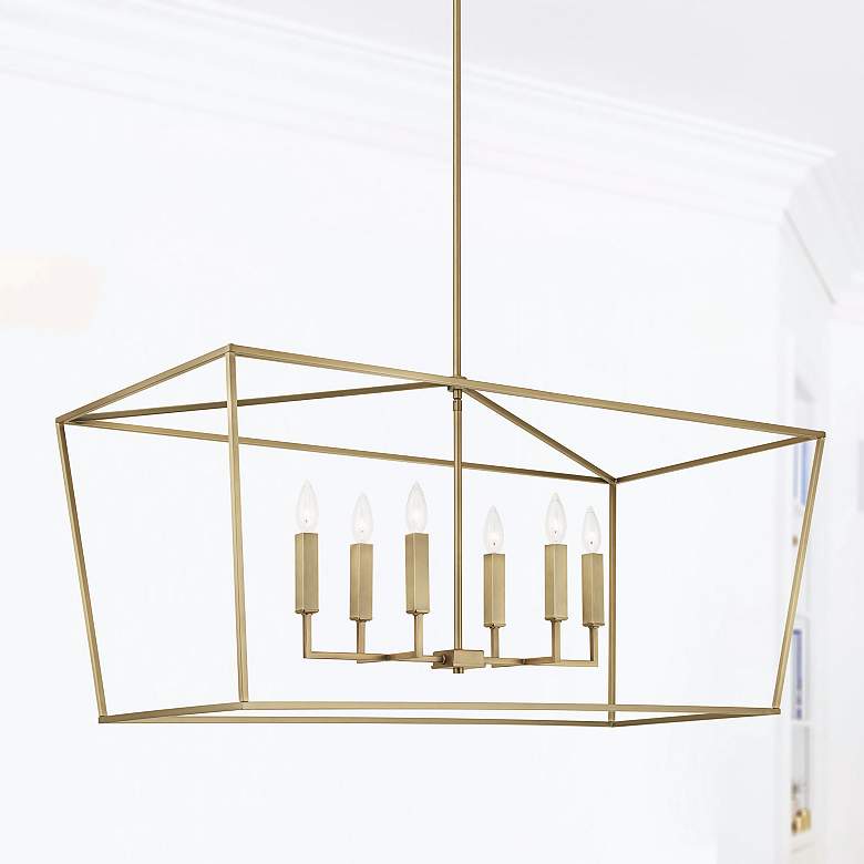 Image 1 Capital Thea 42" Wide Aged Brass 6-Light Linear Chandelier