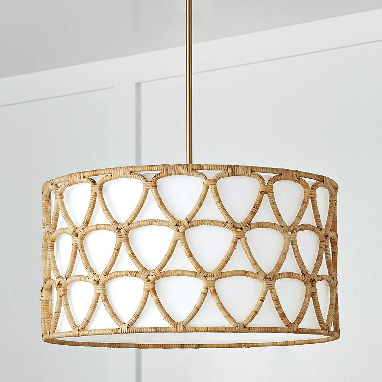 Image 2 Capital Tulum 24 1/2" Wide Matte Brass Rattan Drum Pendant