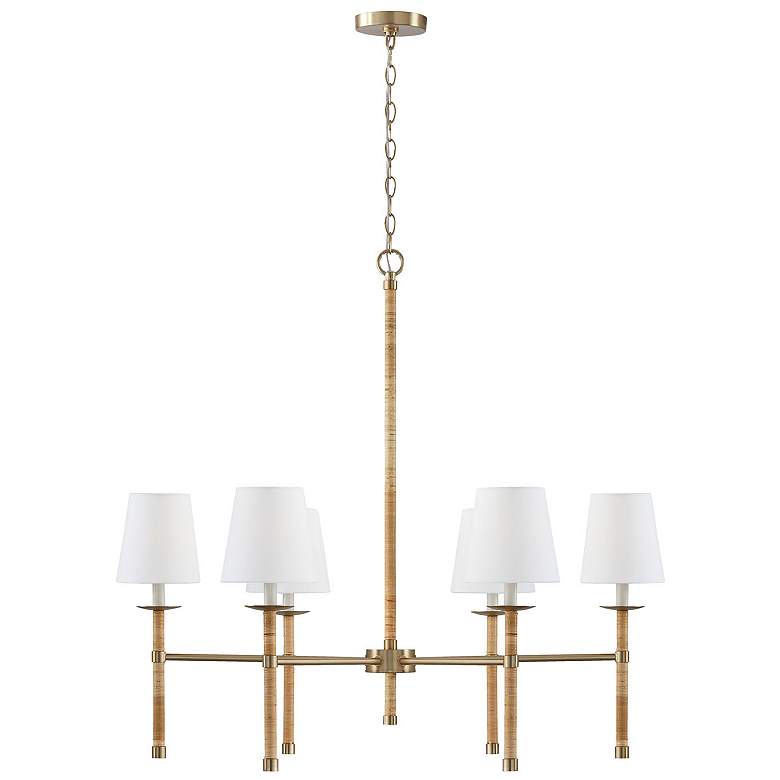 Image 2 Capital Tulum 38"W Matte Brass and Rattan 6-Light Chandelier