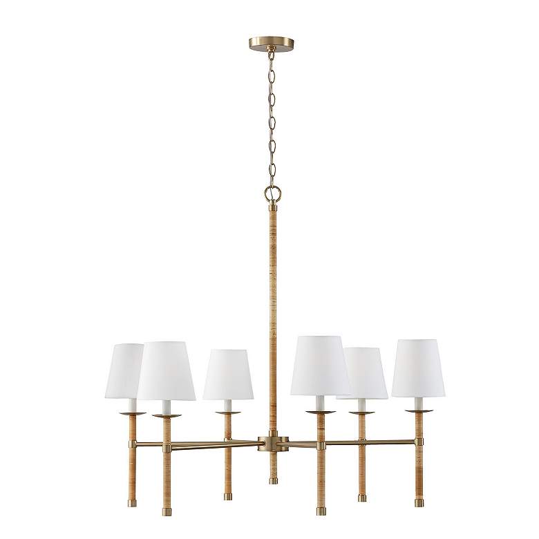 Image 4 Capital Tulum 38"W Matte Brass and Rattan 6-Light Chandelier more views