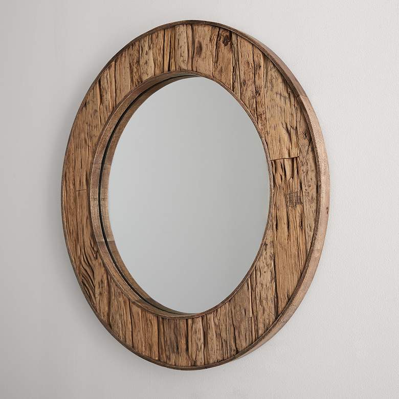 Image 3 Capital Wickland 33 1/2" Reclaimed Railroad Ties Round Wall Mirror more views