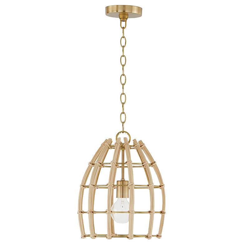 Image 2 Capital Wren 12" Wide Matte Brass and Rattan Mini Pendant