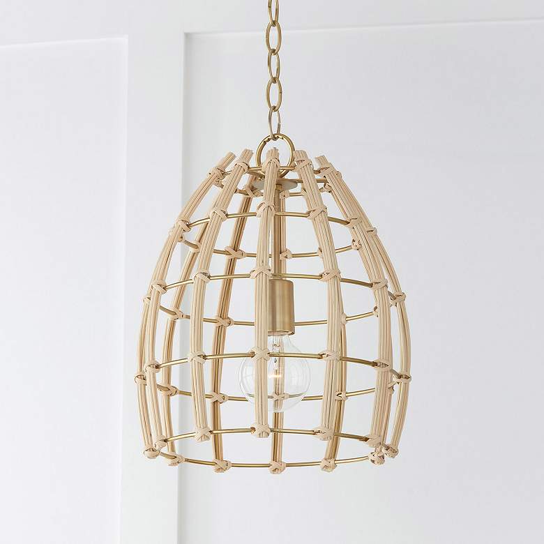 Image 1 Capital Wren 12" Wide Matte Brass and Rattan Mini Pendant