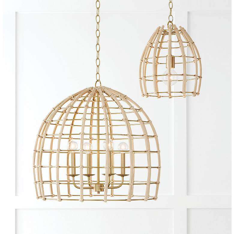 Image 4 Capital Wren 12" Wide Matte Brass and Rattan Mini Pendant more views