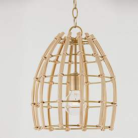 Image5 of Capital Wren 12" Wide Matte Brass and Rattan Mini Pendant more views
