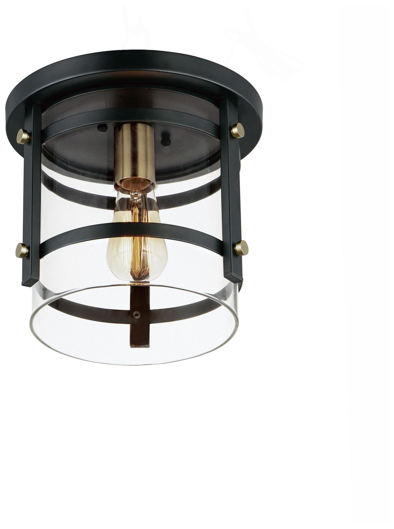 Image 2 Capitol 1-Light Flush Mount Black / Antique Brass