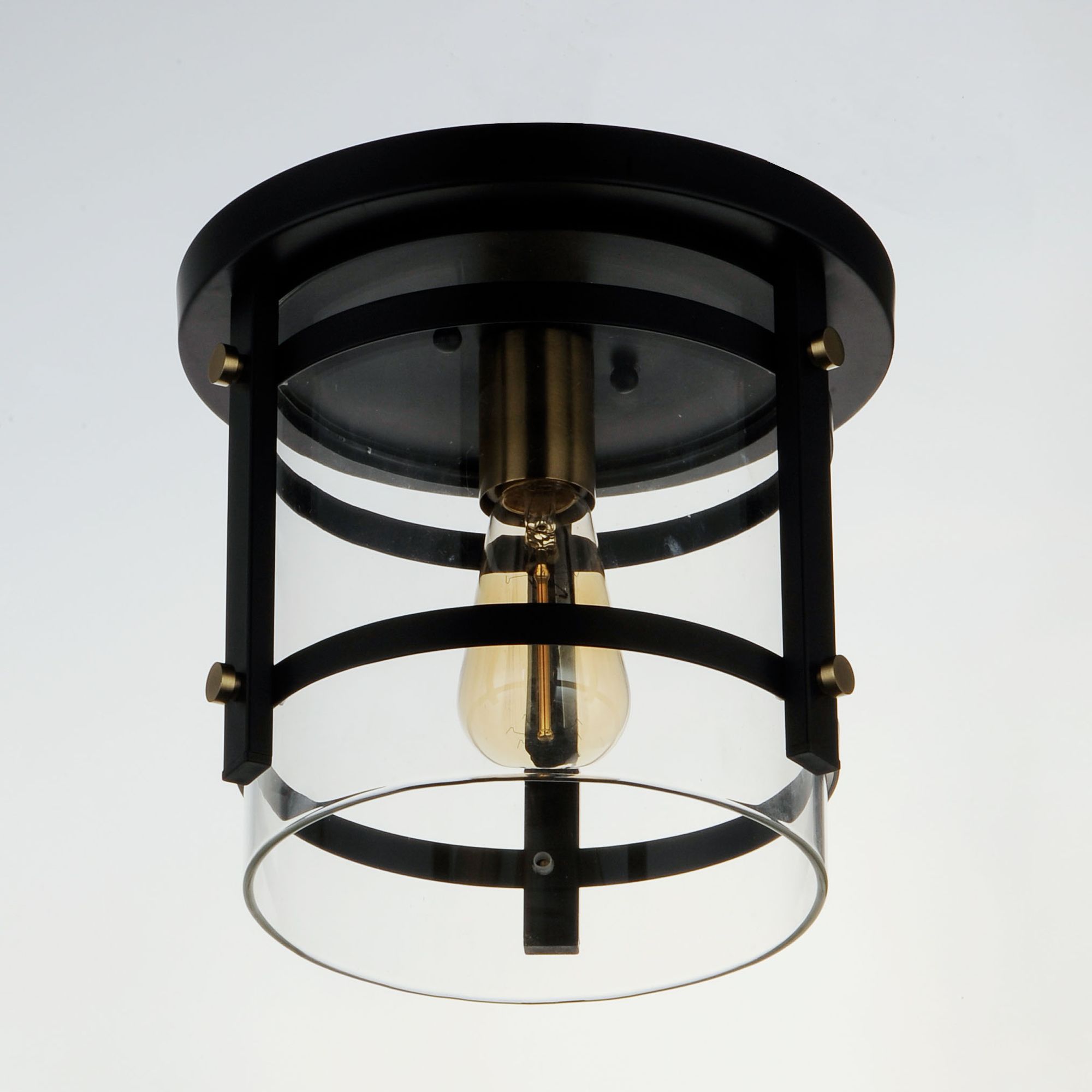 Image 4 Capitol 1-Light Flush Mount Black / Antique Brass more views