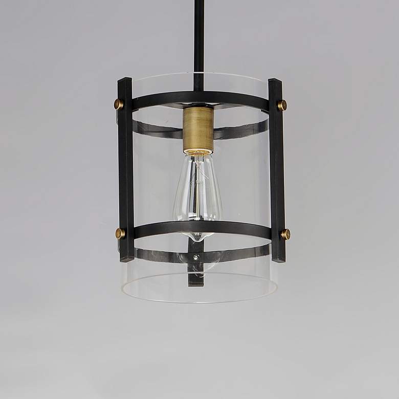 Image 3 Capitol 9 1/2"W Matte Black and Antique Brass Mini Pendant more views