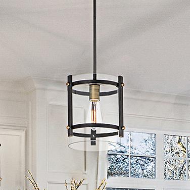 Capitol 9 1/2"W Matte Black and Antique Brass Mini Pendant