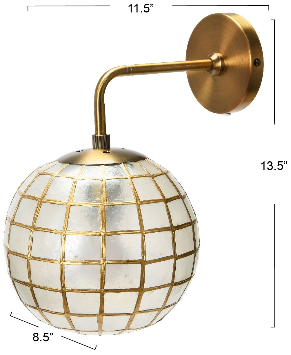 Image 3 Capiz and Metal Wall Sconce with Detail, Brass more views