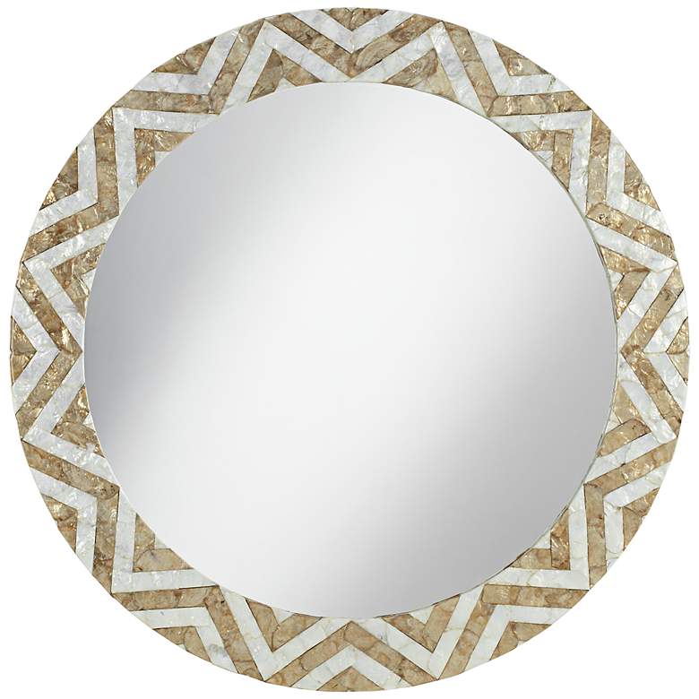 Image 1 Capiz Shell 28 1/2 inch Round Chevron Wall Mirror