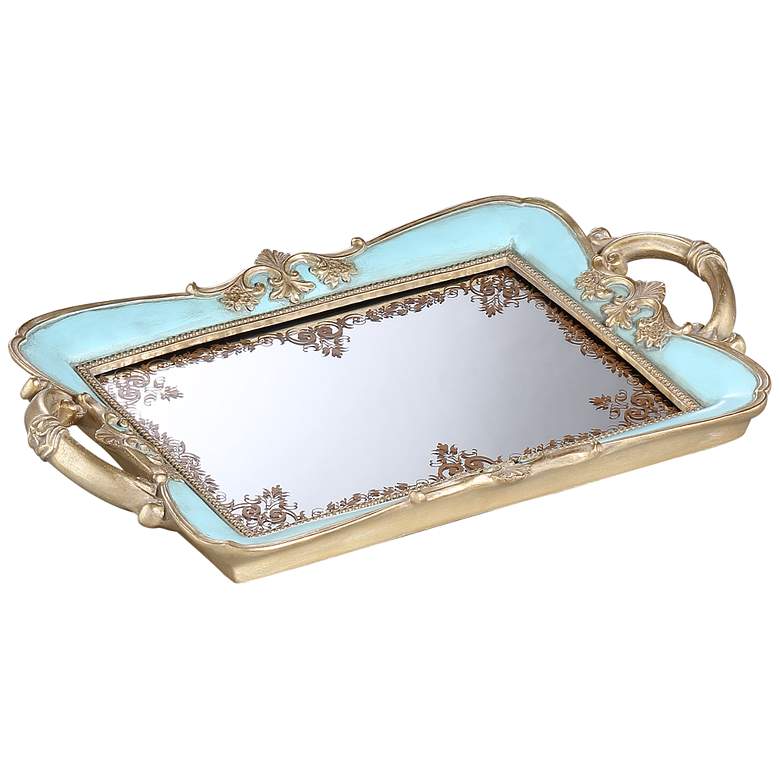 Image 1 Capolla 13 inch Wide Turquoise and Gold Mirrored Tray
