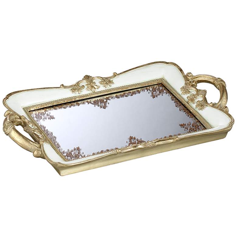 Image 1 Capolla 13 inch Wide White and Gold Mirrored Tray