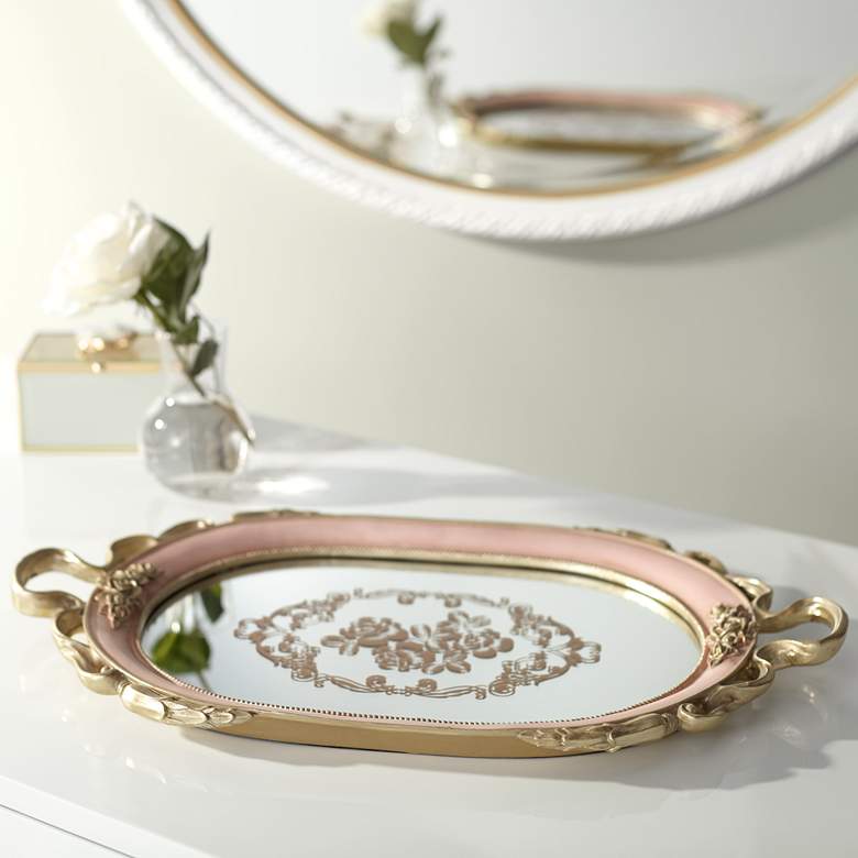 Image 1 Capolla Pink and Gold 20" Wide Mirrored Tray