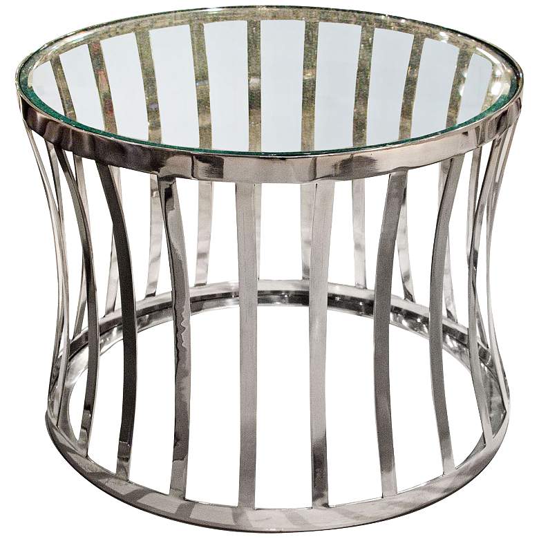 Image 1 Capri 24 inch Wide Stainless Steel Open Drum Round Glass End Table
