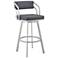 Capri 26 in. Swivel Barstool in Silver Finish with Slate Grey Faux Leather