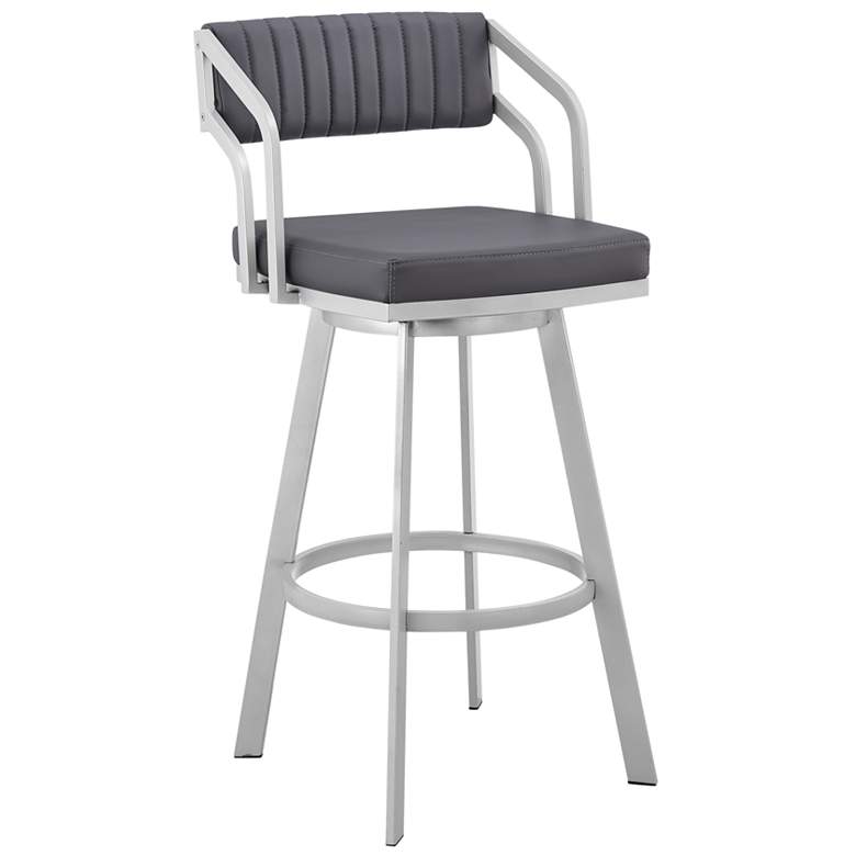 Image 1 Capri 26 in. Swivel Barstool in Silver Finish with Slate Grey Faux Leather