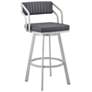 Capri 26 in. Swivel Barstool in Silver Finish with Slate Grey Faux Leather
