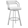 Capri 26 in. Swivel Barstool in Silver Finish with White Faux Leather