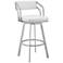 Capri 26 in. Swivel Barstool in Silver Finish with White Faux Leather