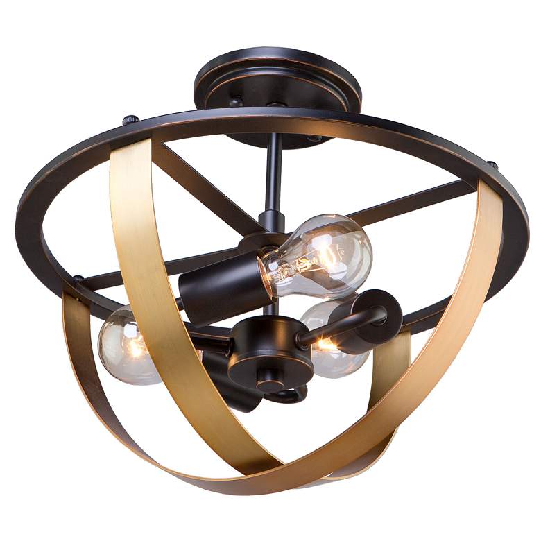 Image 1 Capri 3-Light Dark Bronze and Satin Brass Metal Semi-Flush Mount