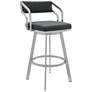 Capri 30 in. Swivel Barstool in Brushed Stainless Steel, Gray Faux Leather
