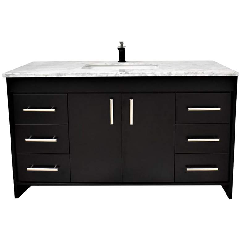 Image 1 Capri 60" Wide Black 6-Drawer Marble Top Single Sink Vanity