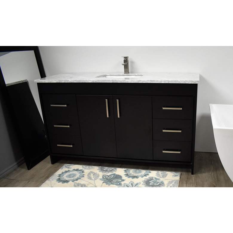 Image 3 Capri 60" Wide Black 6-Drawer Marble Top Single Sink Vanity more views