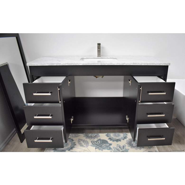 Image 4 Capri 60" Wide Black 6-Drawer Marble Top Single Sink Vanity more views