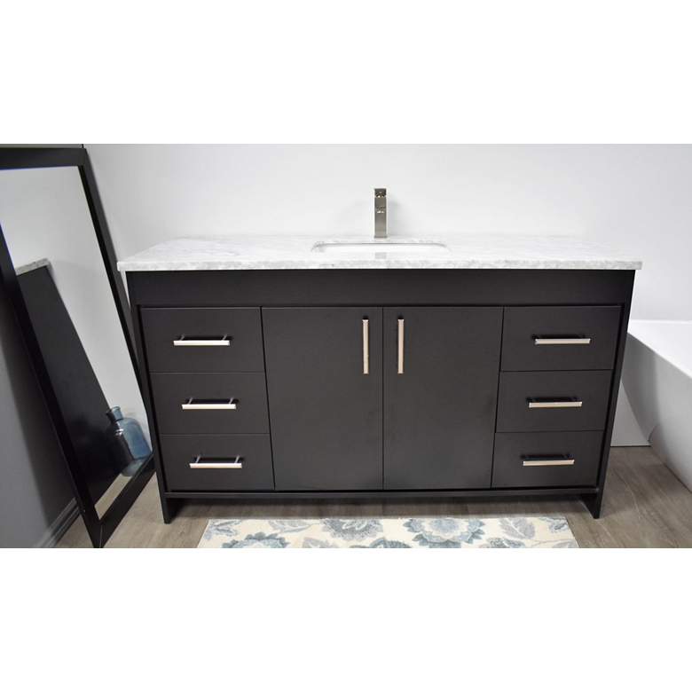 Image 6 Capri 60" Wide Black 6-Drawer Marble Top Single Sink Vanity more views