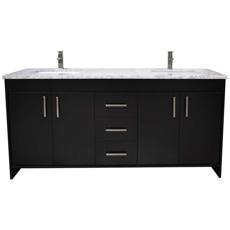 Image 1 Capri 60 inch Wide Black Marble Top 3-Drawer Double Sink Vanity