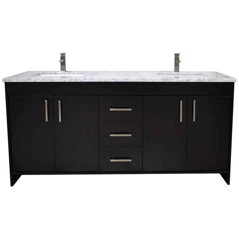 Image 1 Capri 60" Wide Black Marble Top 3-Drawer Double Sink Vanity