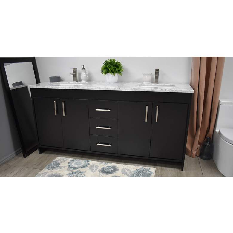 Image 3 Capri 60" Wide Black Marble Top 3-Drawer Double Sink Vanity more views
