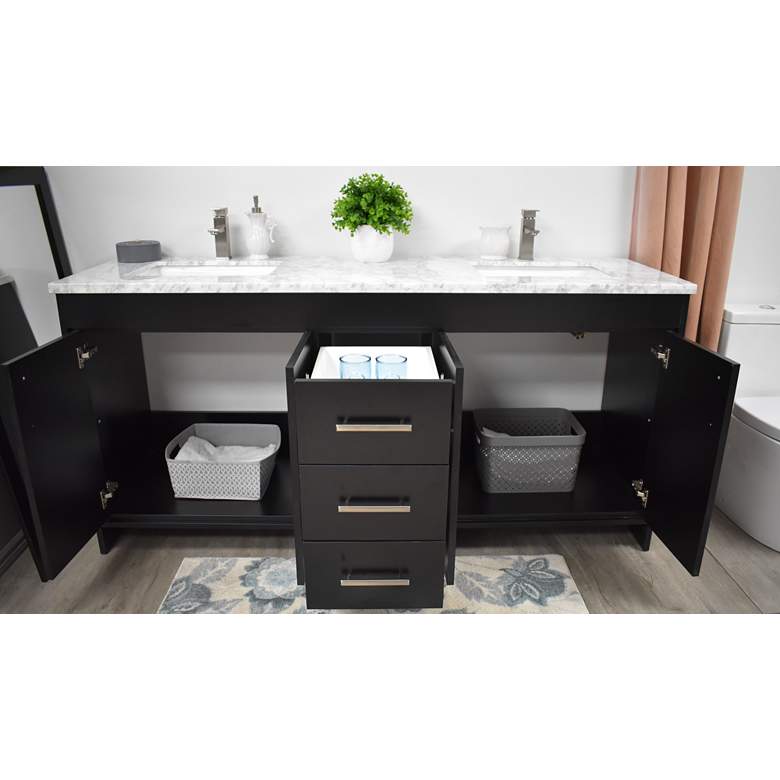 Image 4 Capri 60 inch Wide Black Marble Top 3-Drawer Double Sink Vanity more views