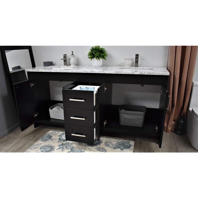 Image 5 Capri 60" Wide Black Marble Top 3-Drawer Double Sink Vanity more views