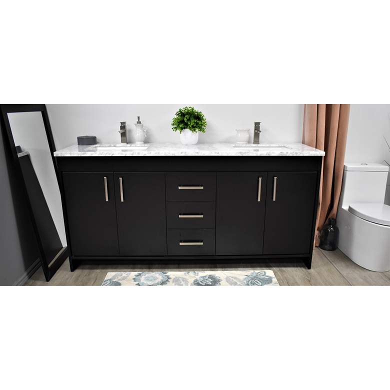 Image 6 Capri 60 inch Wide Black Marble Top 3-Drawer Double Sink Vanity more views