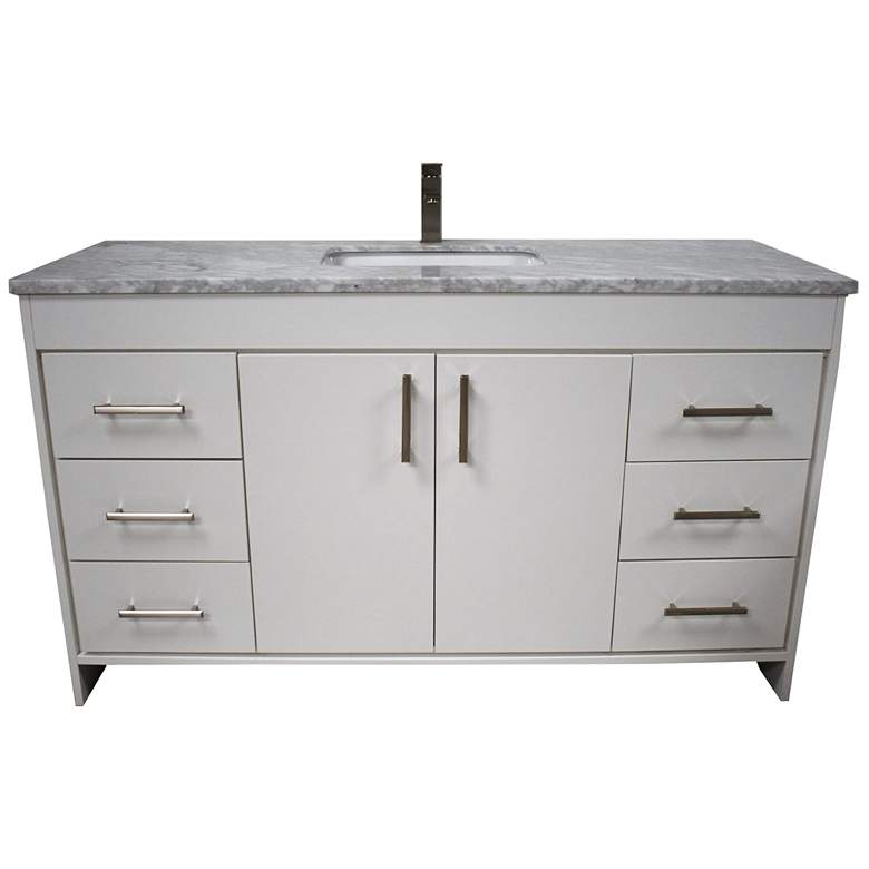 Image 1 Capri 60 inch Wide White 6-Drawer Marble Top Single Sink Vanity