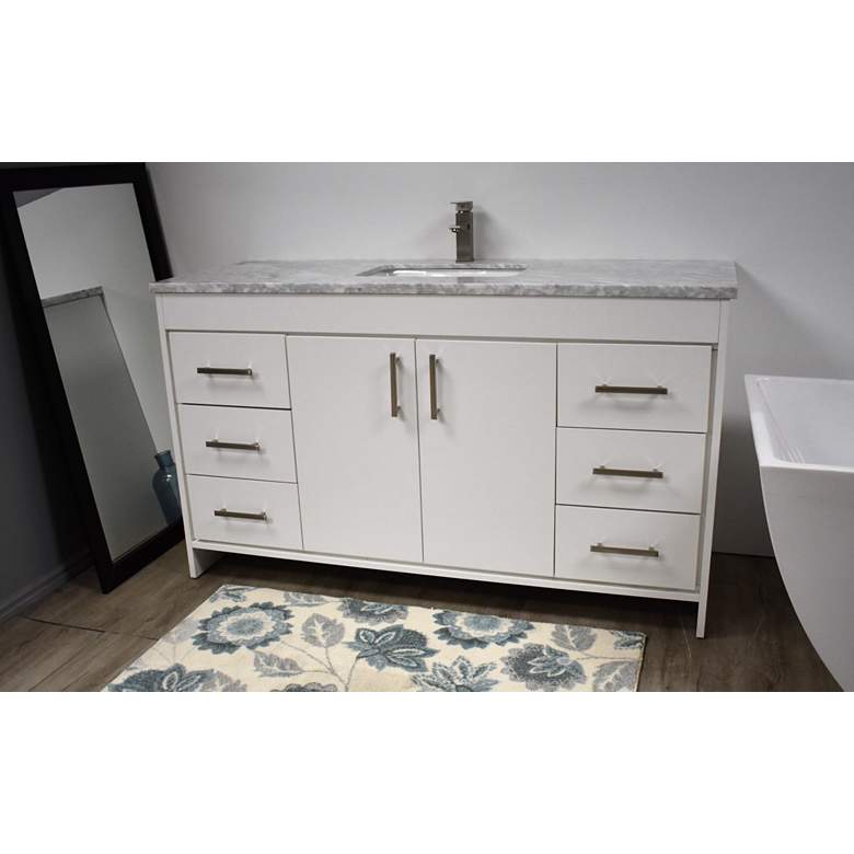 Image 3 Capri 60 inch Wide White 6-Drawer Marble Top Single Sink Vanity more views