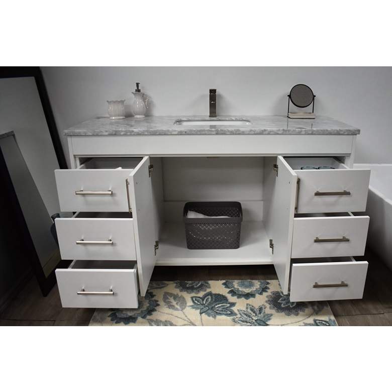 Image 4 Capri 60 inch Wide White 6-Drawer Marble Top Single Sink Vanity more views