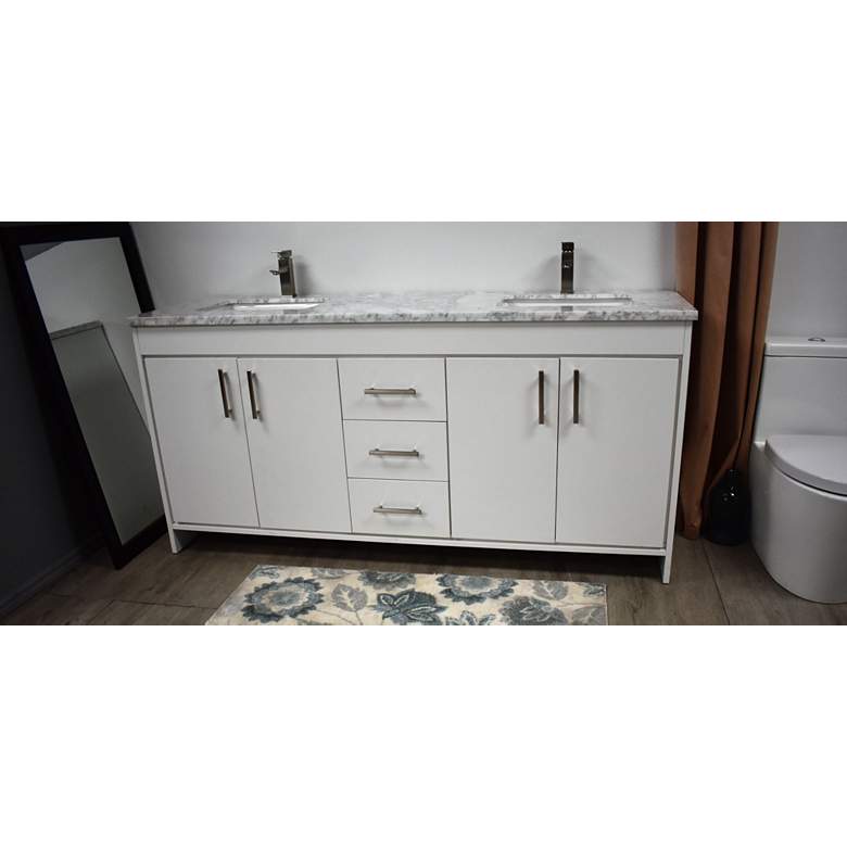 Image 3 Capri 60" Wide White Marble Top 3-Drawer Double Sink Vanity more views