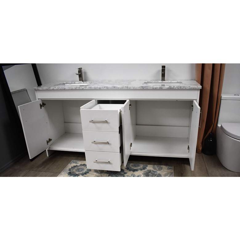Image 5 Capri 60 inch Wide White Marble Top 3-Drawer Double Sink Vanity more views