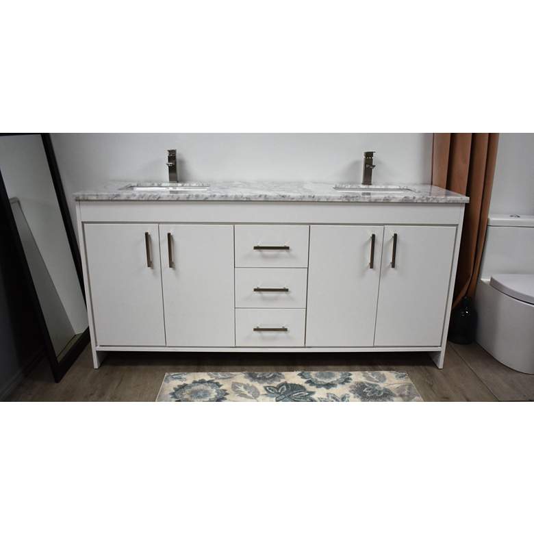 Image 6 Capri 60" Wide White Marble Top 3-Drawer Double Sink Vanity more views
