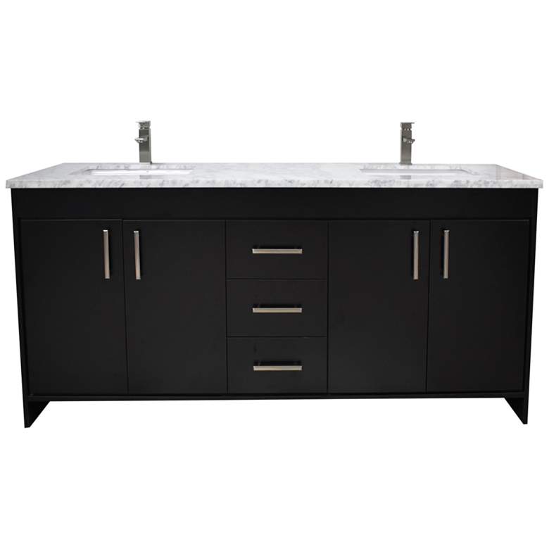 Image 1 Capri 72" Wide Black 3-Drawer Marble Top Double Sink Vanity