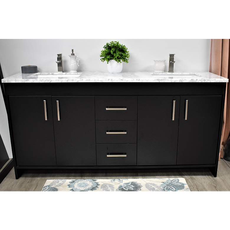 Image 4 Capri 72 inch Wide Black 3-Drawer Marble Top Double Sink Vanity more views