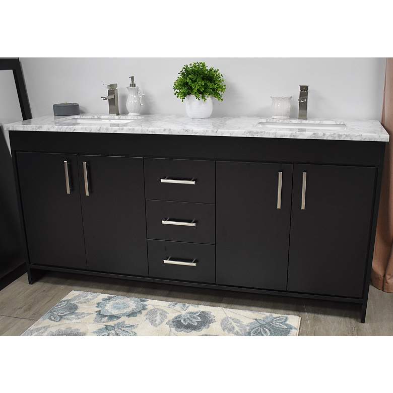 Image 5 Capri 72 inch Wide Black 3-Drawer Marble Top Double Sink Vanity more views