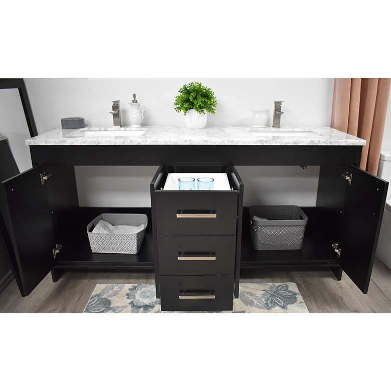 Image 6 Capri 72" Wide Black 3-Drawer Marble Top Double Sink Vanity more views