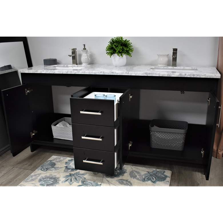 Image 7 Capri 72" Wide Black 3-Drawer Marble Top Double Sink Vanity more views