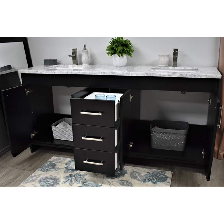 Image 7 Capri 72 inch Wide Black 3-Drawer Marble Top Double Sink Vanity more views