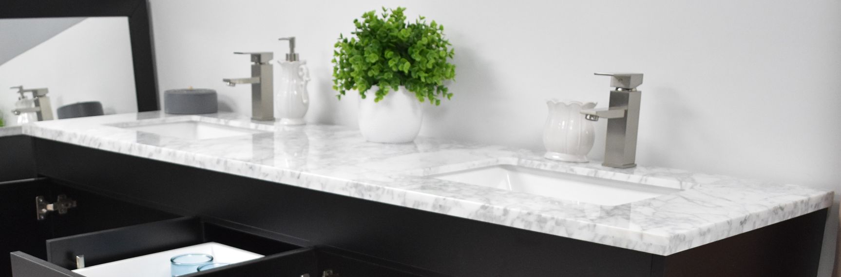 Capri 72" Wide Black 3-Drawer Marble Top Double Sink Vanity